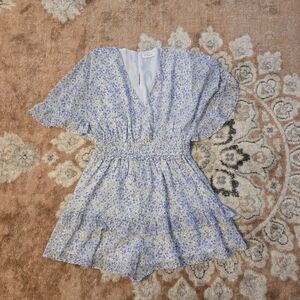 Storia Blue White Flower Print Summer Romper.